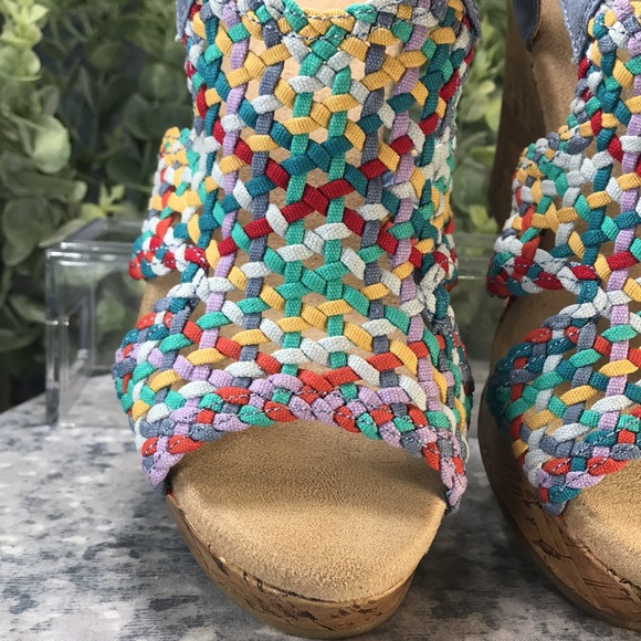 SO Taffy Multi Macramé Open Toe 4” Corkbottom Wedge Heels WMS 5.5M🌟Like NEW🌟 - Picture 3 of 11